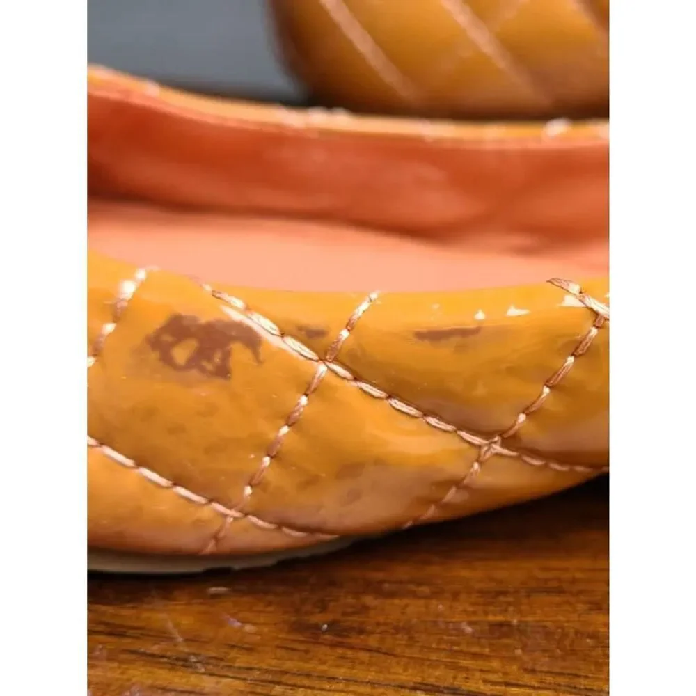Tory Burch Reva Peach Quilted Patent Leather Flats size 7 NWT stained